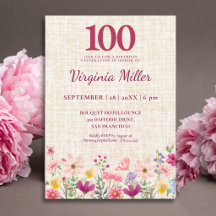Elegant 100th Birthday Pink Wildflower Linen Party