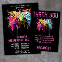 Video Game Birthday Party Invitation Suite in Pink