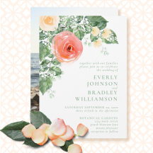 Peach Coral Romantic Watercolor Floral Wedding 
