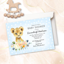 Lion Cub Floral Blue Baby Shower -3C