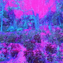 Trippy Hot Pink and Blue Impressionistic Landscape