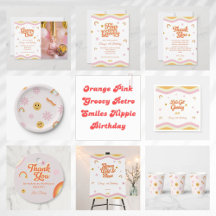 Orange Pink Groovy Retro Smiles Hippie Birthday 