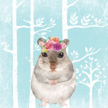 Happy Animal with Flowers in Blue Forest-Hamster
