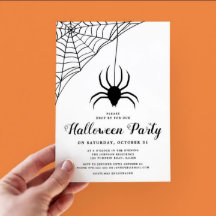 Cute Black Spider Halloween Party Invitation Suite