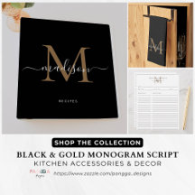 Classic Black Gold Script Monogram Kitchen