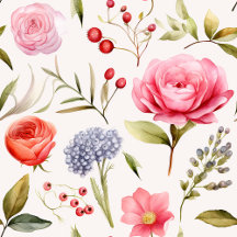 Berries and Blush Rose Elegance Floral Pattern