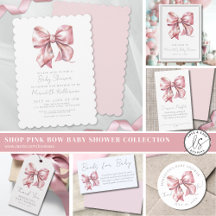 Simple Watercolor Pink Bow Baby Shower