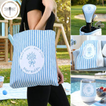 Whimsical Blue White Stripe Preppy Mom Established