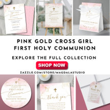 Pink Gold Cross Girl First Holy Communion