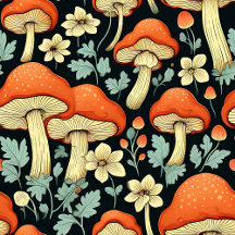 Retro Mushrooms and Flowers in Vintage Colors
