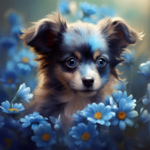 Carte Postale Chien Fleur Bleu