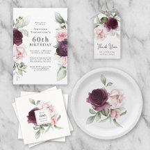 Pink and Burgundy Floral 60th Birthday Party