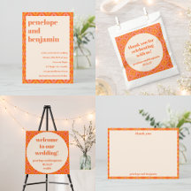 Mid Century Modern Orange Retro Typography Wedding