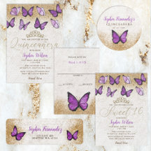 Purple Gold Butterflies Quinceanera Sweet 16