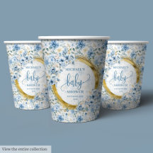 Dusty Blue Gold Baby Shower Custom Paper Cups 91B