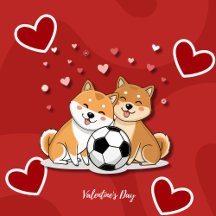 Shiba Inu with soccer ball for Valentine's Day