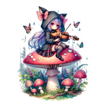 Anime Girls and Fairies with Stringed Instruments