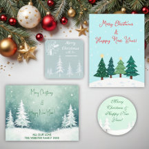 Merry Christmas , Snowy Pines and Snowflakes 