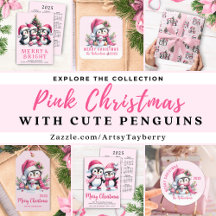 Pink Christmas Suite with Cute Penguins