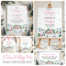 It Takes a Village Pink Baby Shower Collection 