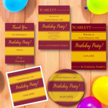 Modern Chic Burgundy And Gold Stripes Birthday