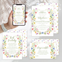 Greenery colorful little wildflower baby shower