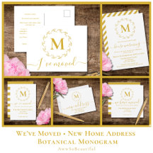 We’ve Moved New Home Address Botanical Monogram