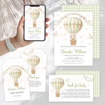Sage Green Hot Air Balloon Teddy Bear Baby Shower