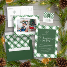 Green and White Buffalo Plaid Holiday Photo Cards