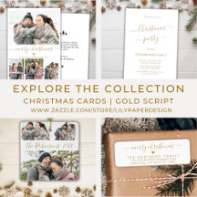 Gold and White Heart Script Photo Christmas Cards