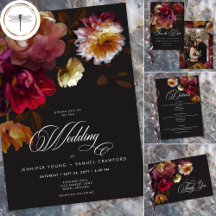 Moody Black Floral Painterly Red Burgundy Wedding
