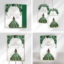 Emerald Green and Gold Foil Floral Quinceañera