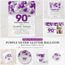 Purple Silver Glitter Balloon 90th Birthday 01