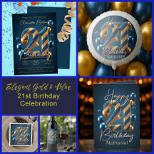 Elegant Gold & Blue 21st Birthday Celebration