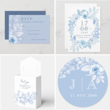 Wedding Collection - Blue Chic Floral Invitations