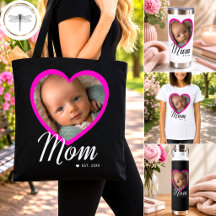 Mom Mum Established Script Pink Heart Photo Gifts