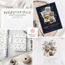 Merry Christmas Greenery Photo Collage Modern