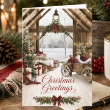 RED PLAID COUNTRY CHRISTMAS HOLIDAY CARDS