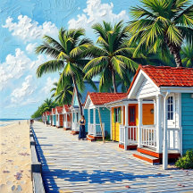 Colorful Tropical Vibrant Beach Huts 