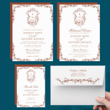 Terracotta Monogram Floral Vintage Crest Wedding