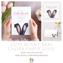 Cute Bunny Ears Happy Easter Invitation Suite
