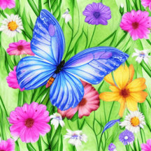 Blue Butterfly in a Field of Flowers Watercolor