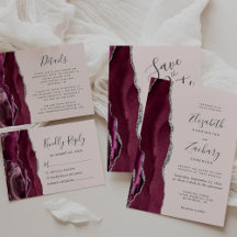 Burgundy Silver Agate Blush Pink Wedding Suite