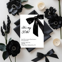 Elegant Black Bow Adult Birthday Invitation – Glam
