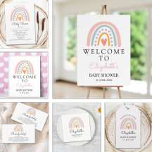 Cute Boho Watercolor Rainbow Baby Shower Girl