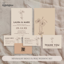 Beige Minimalist Floral Wedding Set