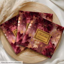 Blush Burgundy Gold Floral Cloth Napkins #118HD