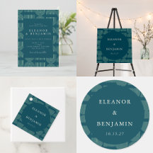 Elegant Retro Arch Teal Blue Mid Century Wedding