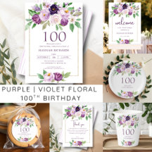 Purple   Violet Floral 100th Birthday