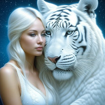 Mystical White Tiger with Beautiful Woman